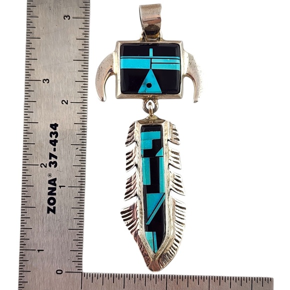 Navajo AY Sterling Silver Inlay Turquoise Pendant #20085 - Picture 7 of 7